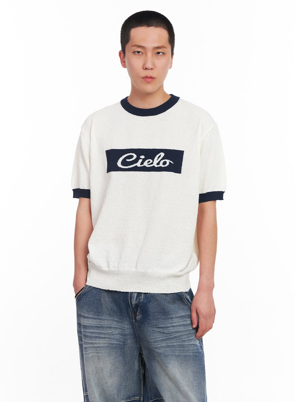 Men's Contrast Knit T-Shirt IU503