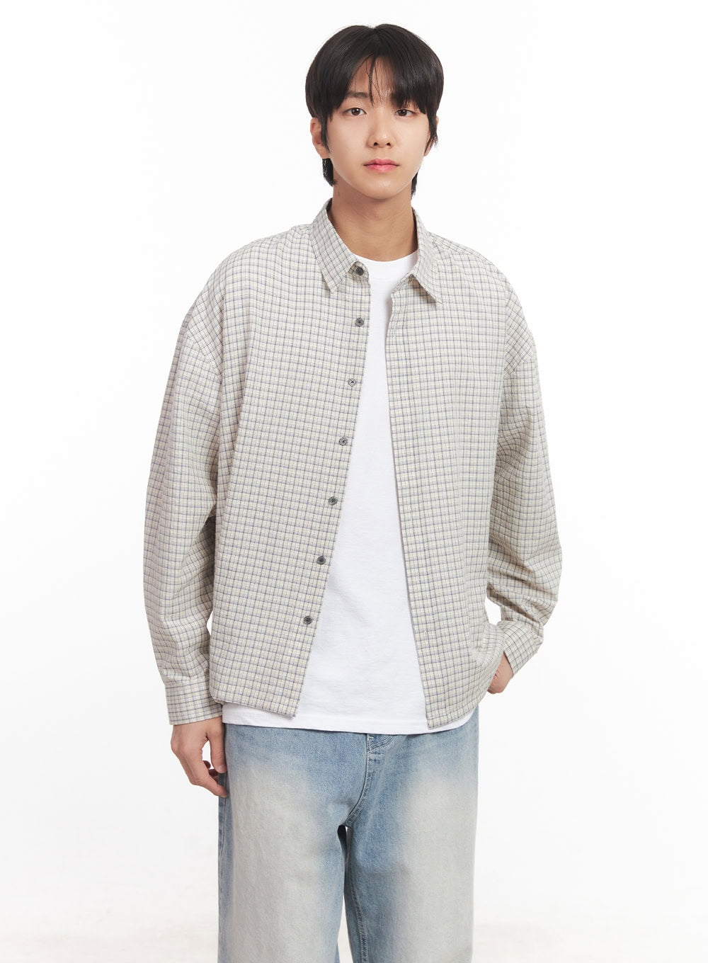 Men's Loose-Fit Checkered Collared Shirt IA510