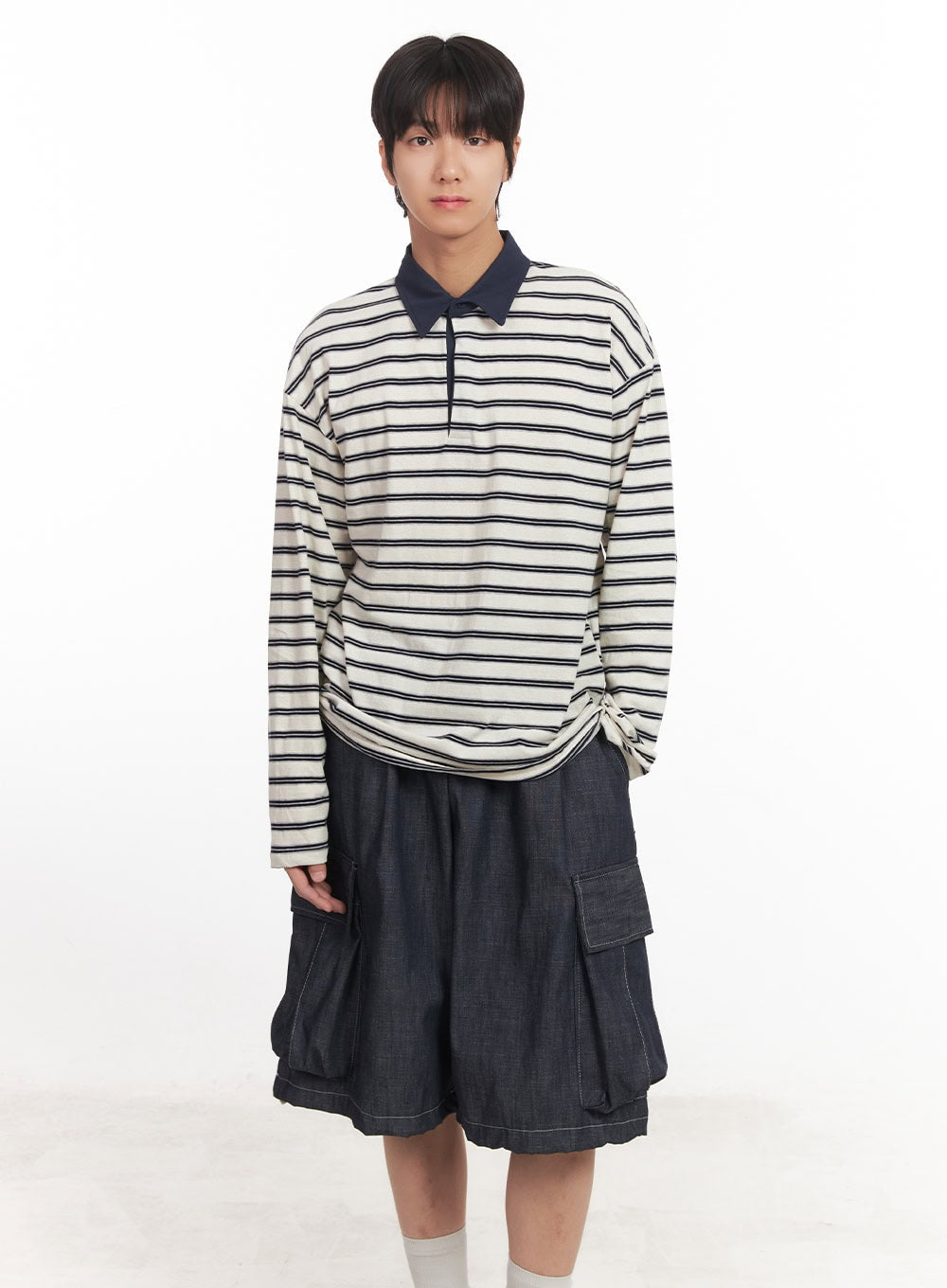 Men's Striped Long Sleeve Polo Shirt IA511