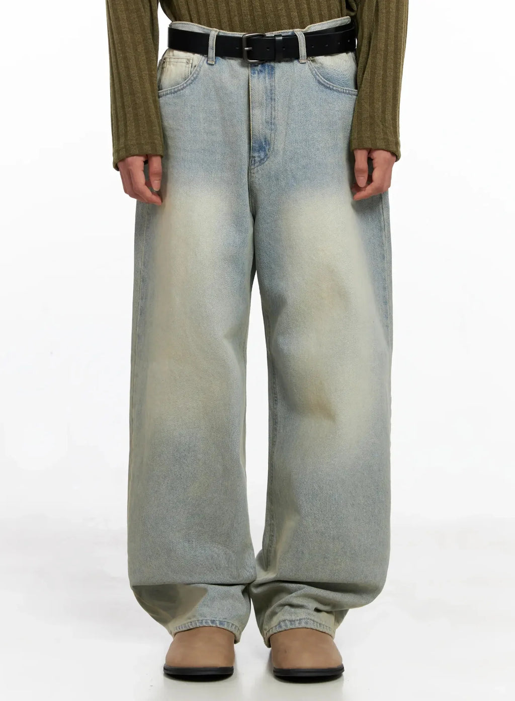 Men's Light Fade Wide-Leg Jeans IO516