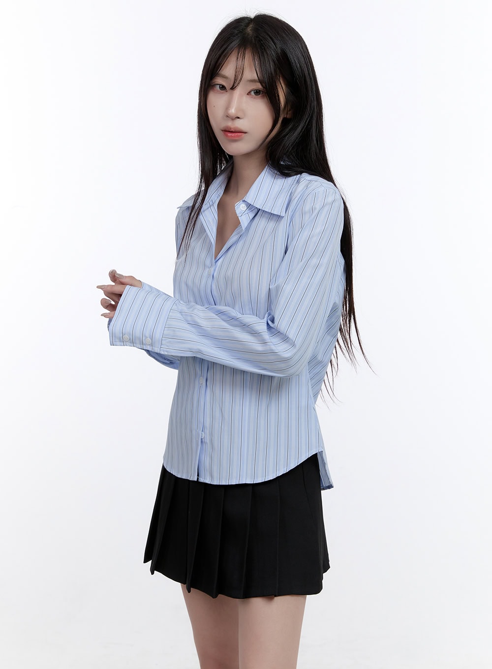 Stripe Button-Up Collared Shirt CO418