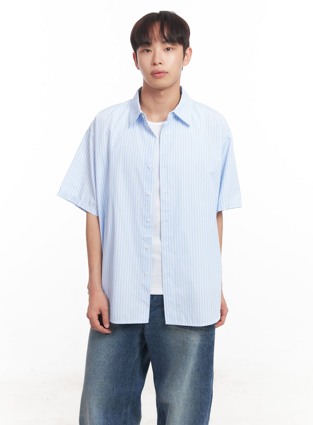 Men's Short Sleeve Buttoned Striped Shirt IA521