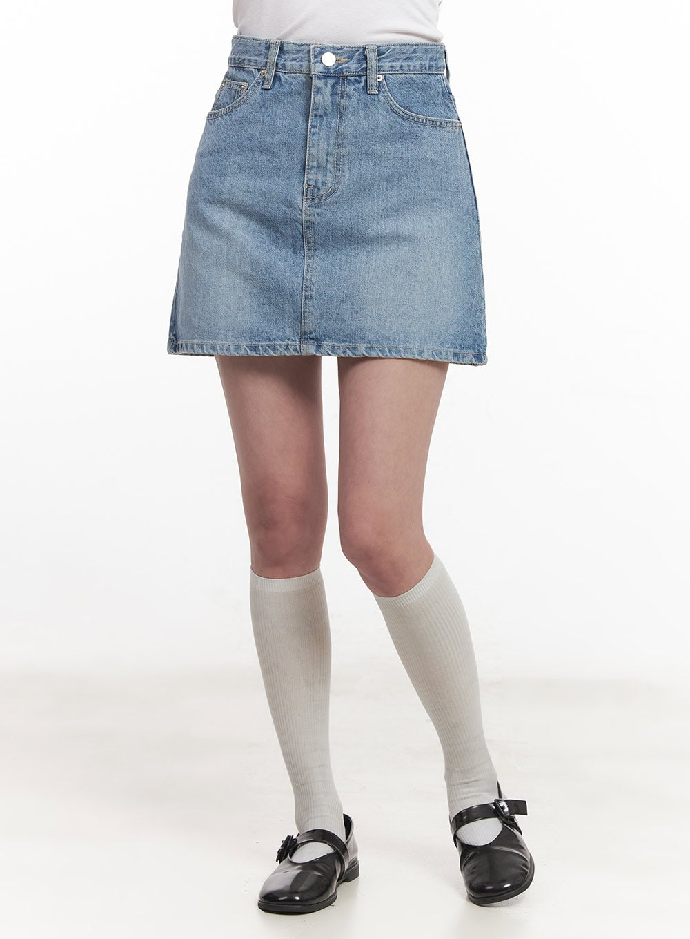 Washed Stitched Denim Mini Skirt CA511