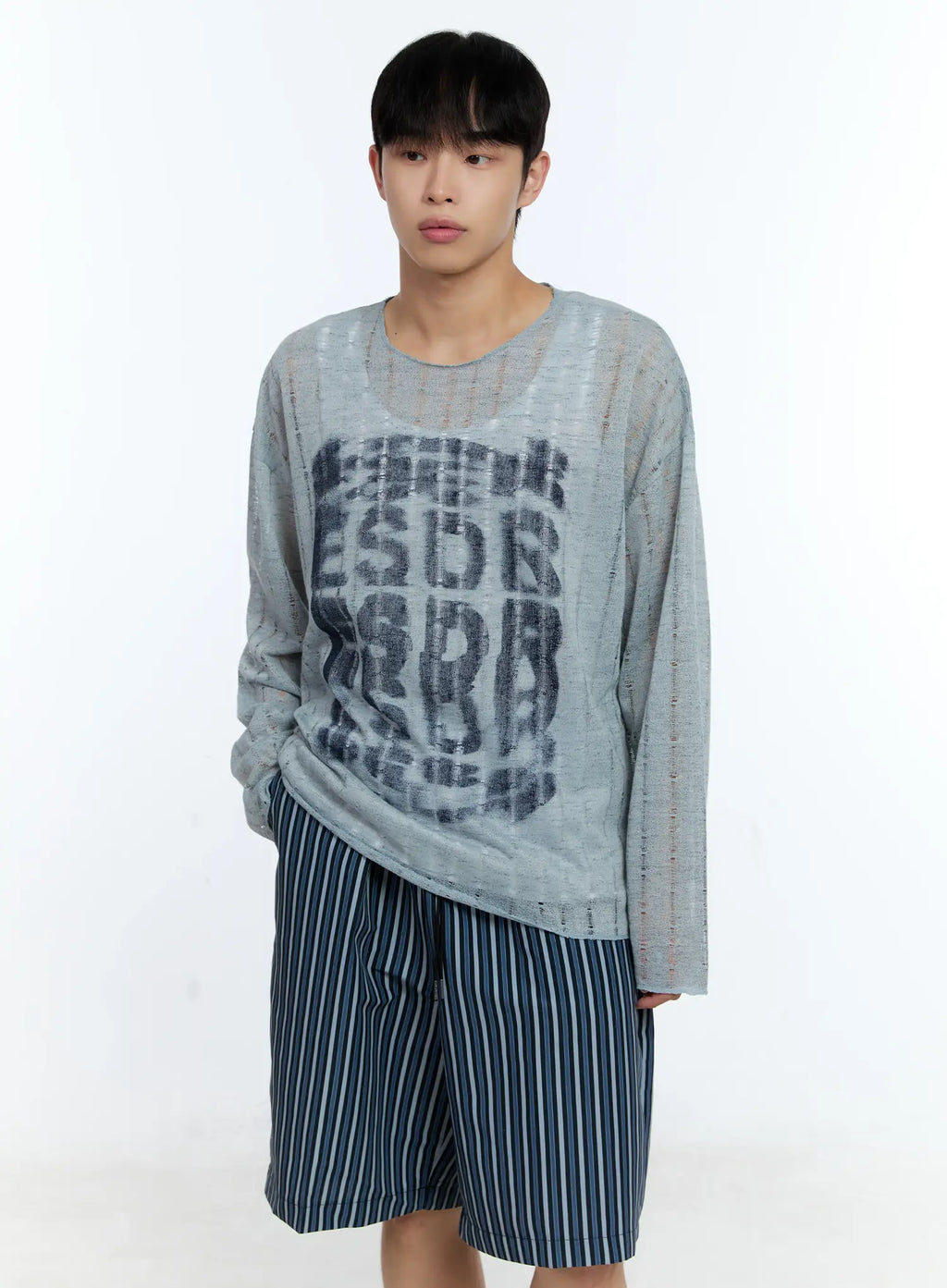 Men's Grunge Oversized Open Knit Sweater IG515