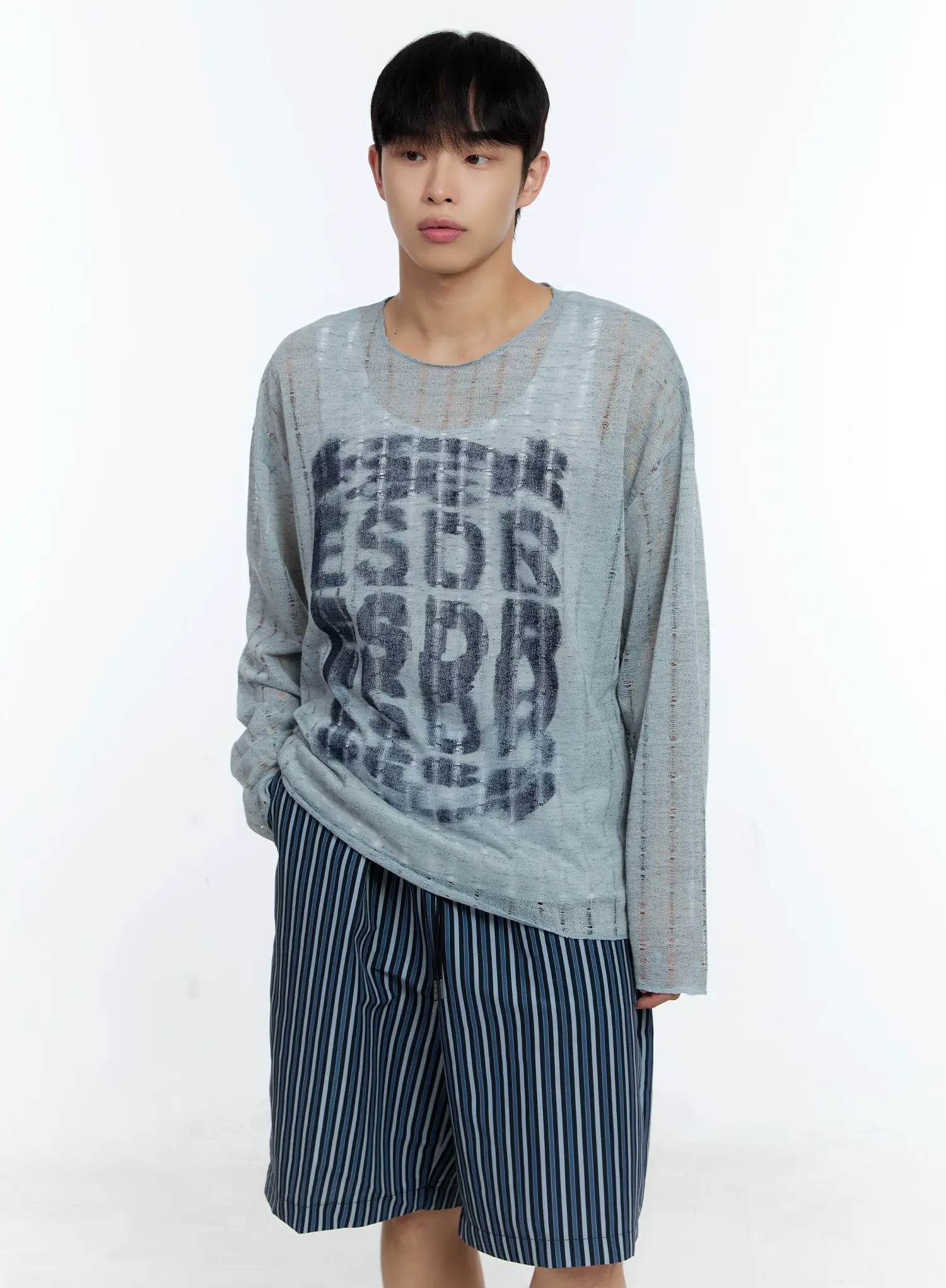 Men's Grunge Oversized Open Knit Sweater IG515