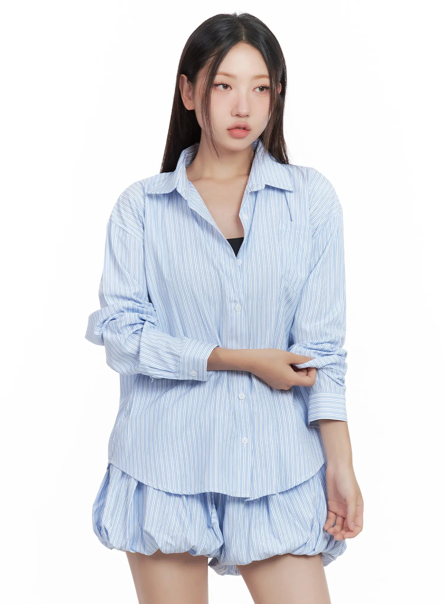Striped Loose-Fit Button-Up Shirt CL509