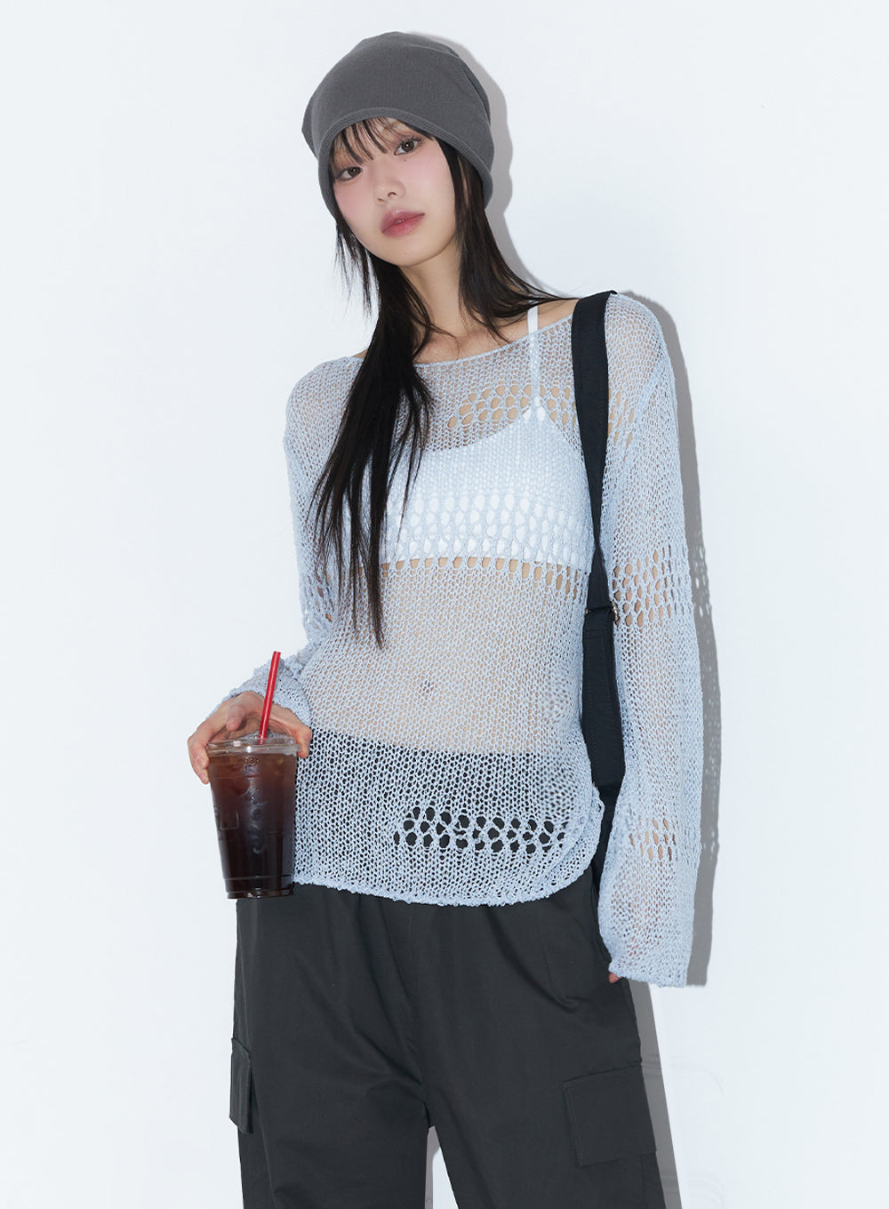 Mesh Patterned Knit Top IA521