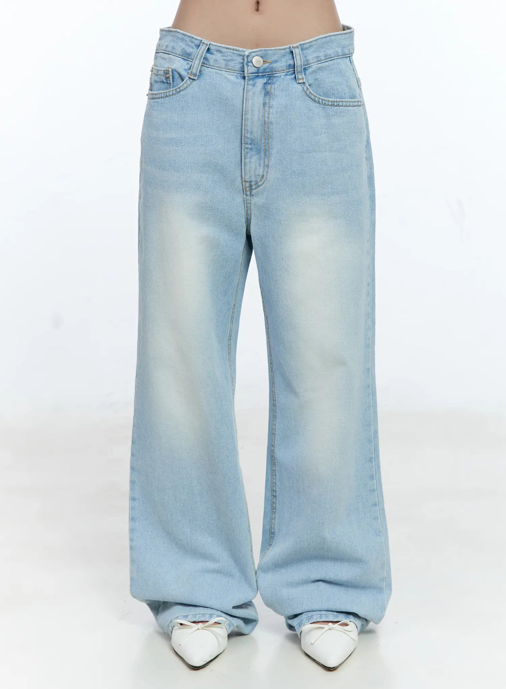 Sawyer Wide-Leg Washed Denim Jeans CG512