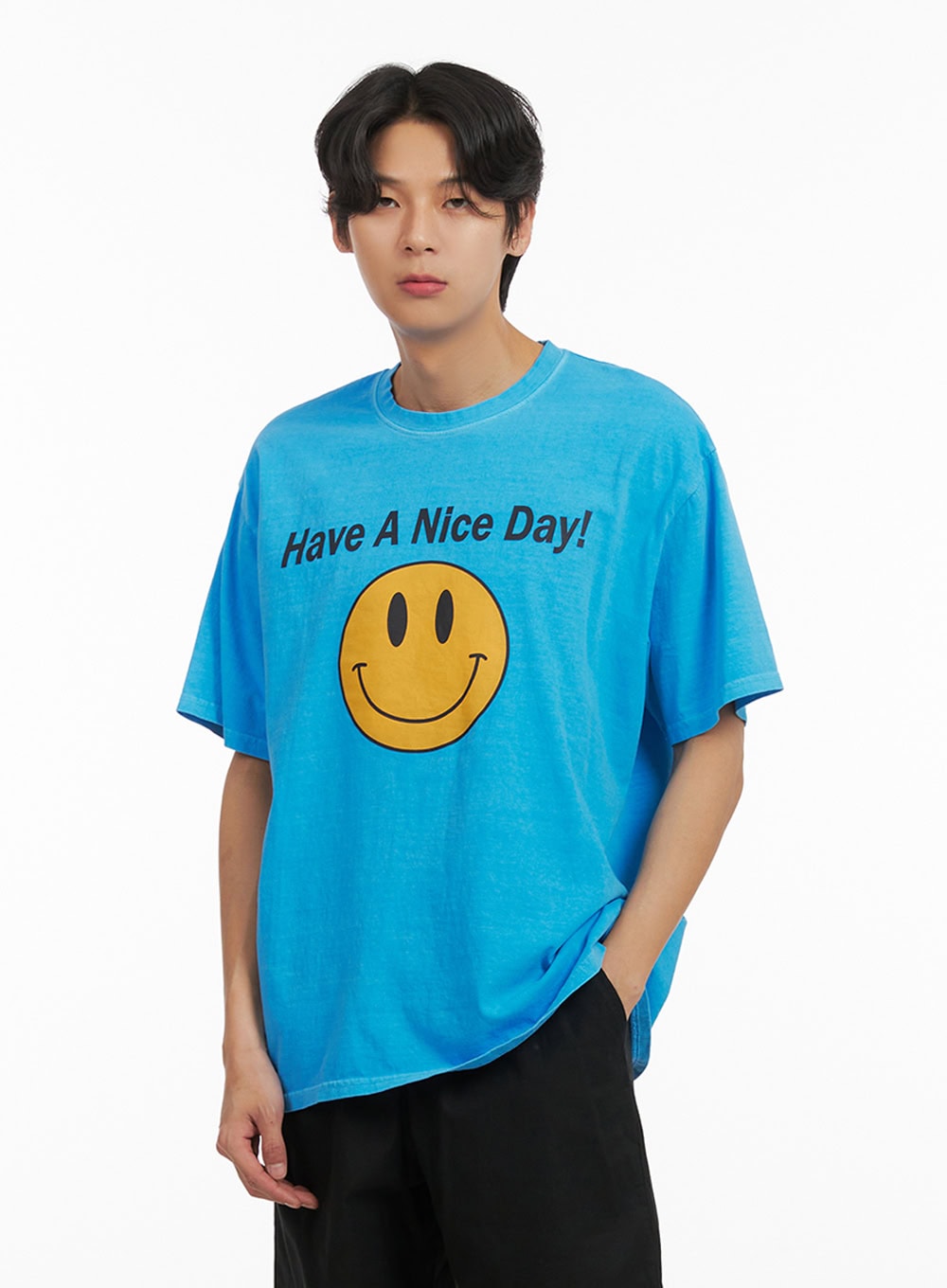 Men's Smile Graphic Lettering T-Shirt IY416