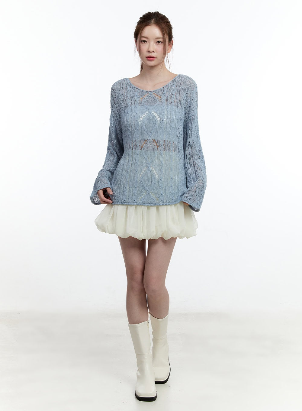 Cable Knit Sheer Loose-Fit Sweater CM521