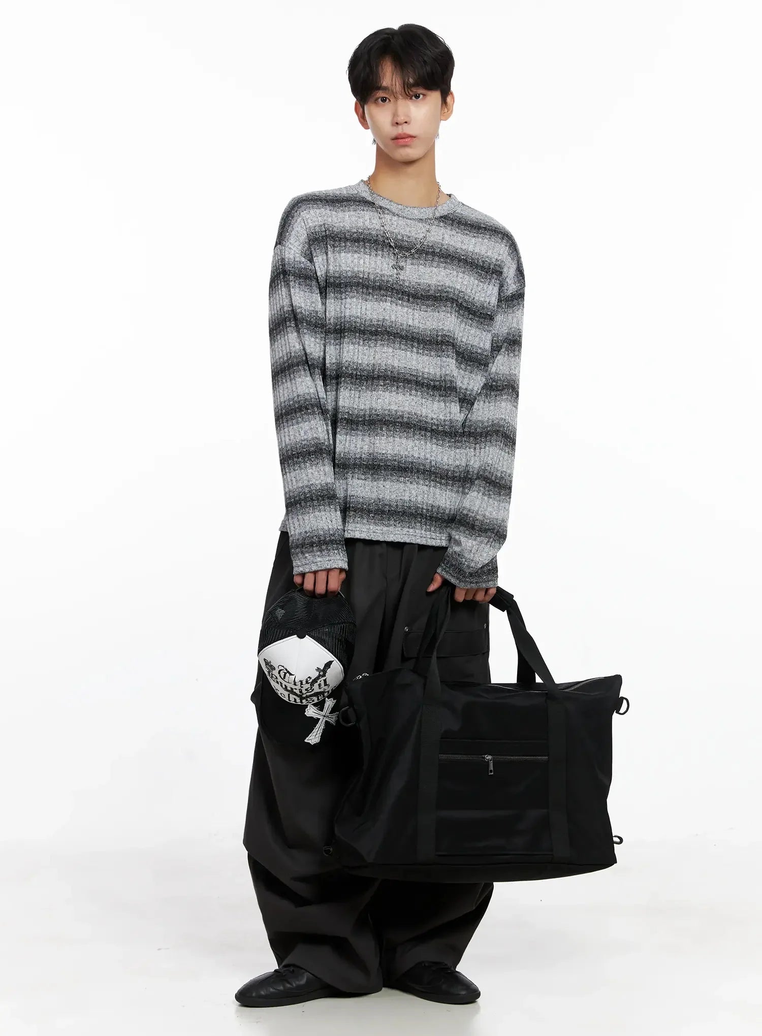 Men's Ribbed Striped Long Sleeve Shirt IO516