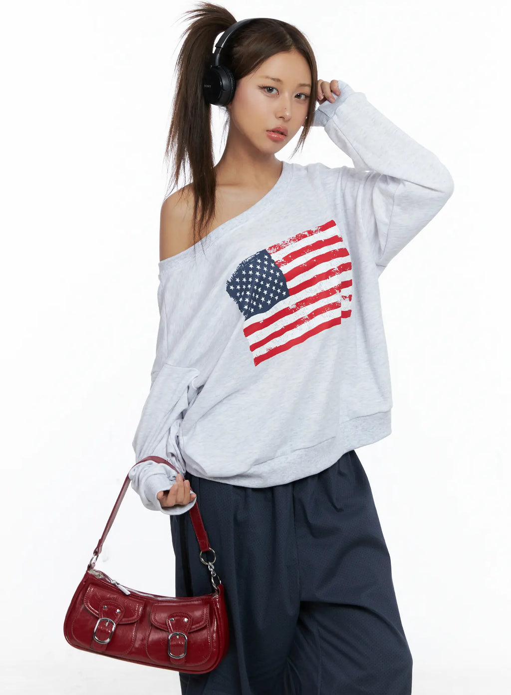 American Flag Off-Shoulder Sweatshirt CS504