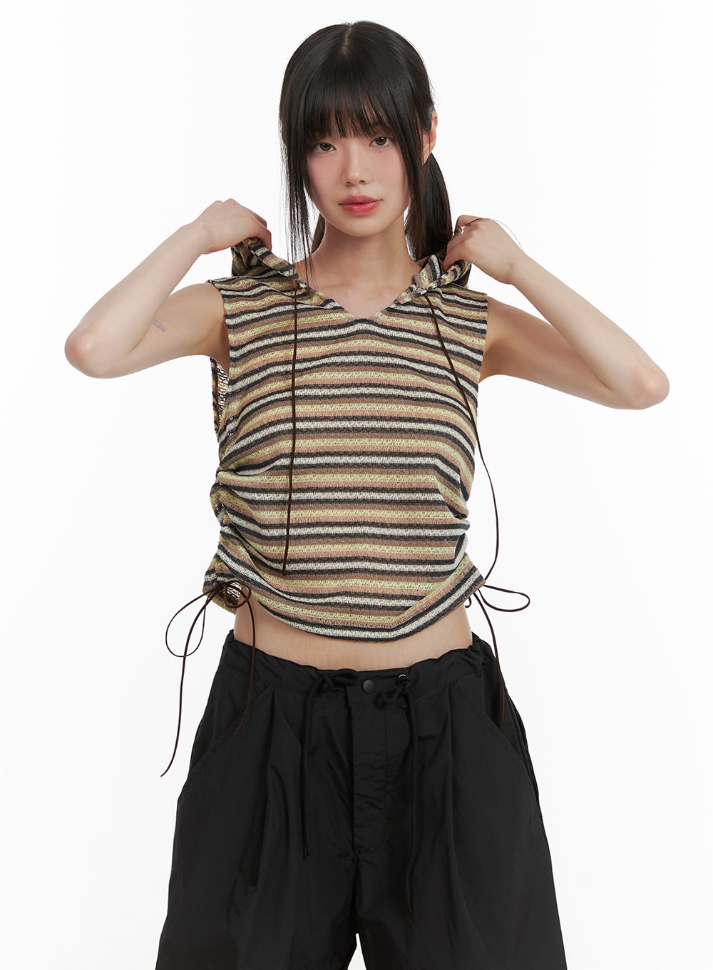 Striped Sleeveless Hoodie CA418