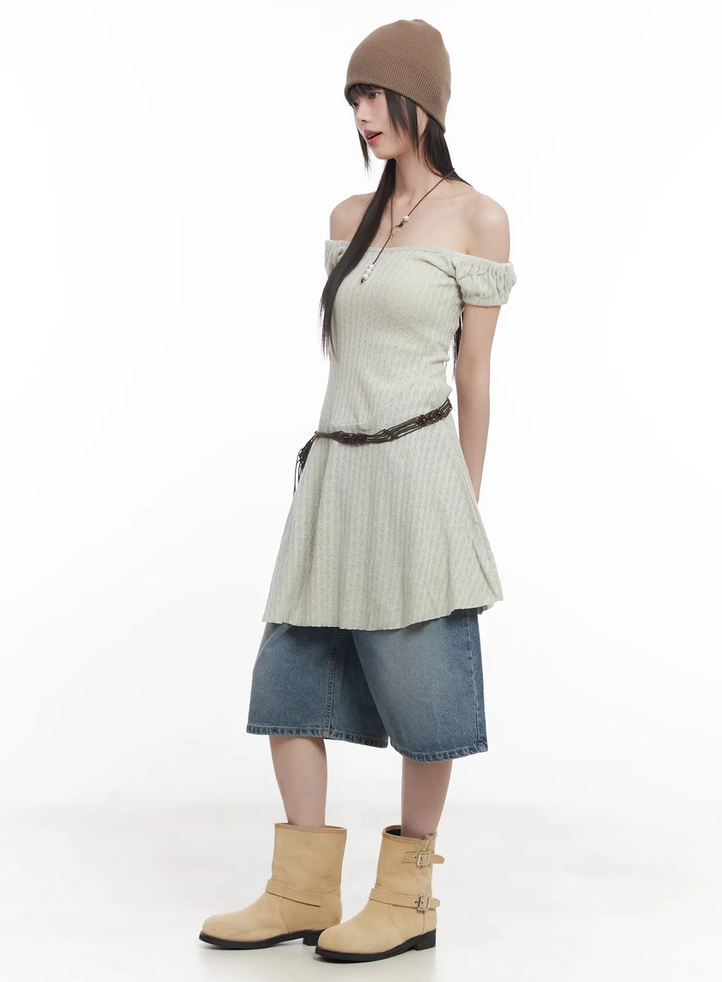 Off-Shoulder Flared Midi Dress CU518