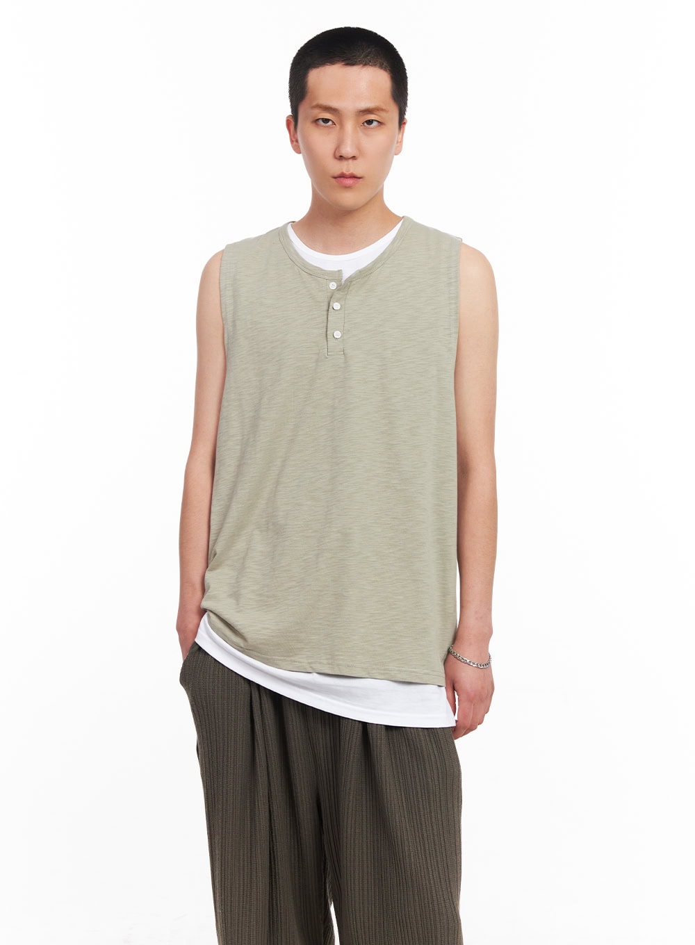 Men's Layered Henley Tank IU512