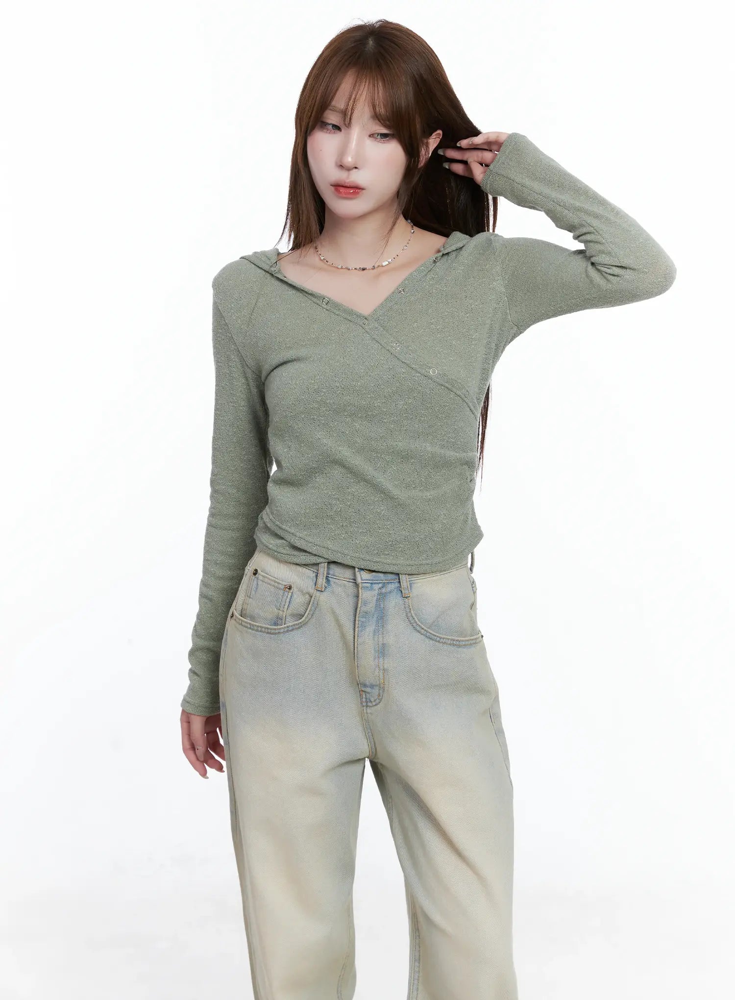 V-Neck Wrap Buttoned Hoodie CS501