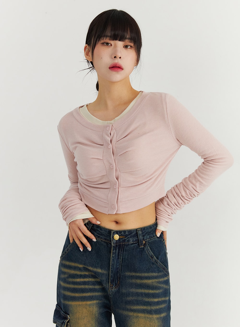 Ruched Button Down Cardigan CO319