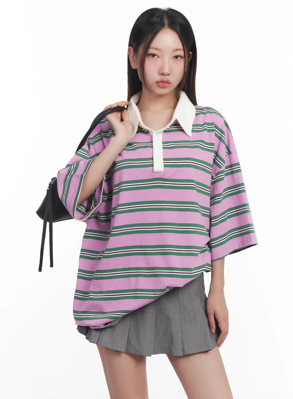 Oversized Striped Polo Shirt CU517