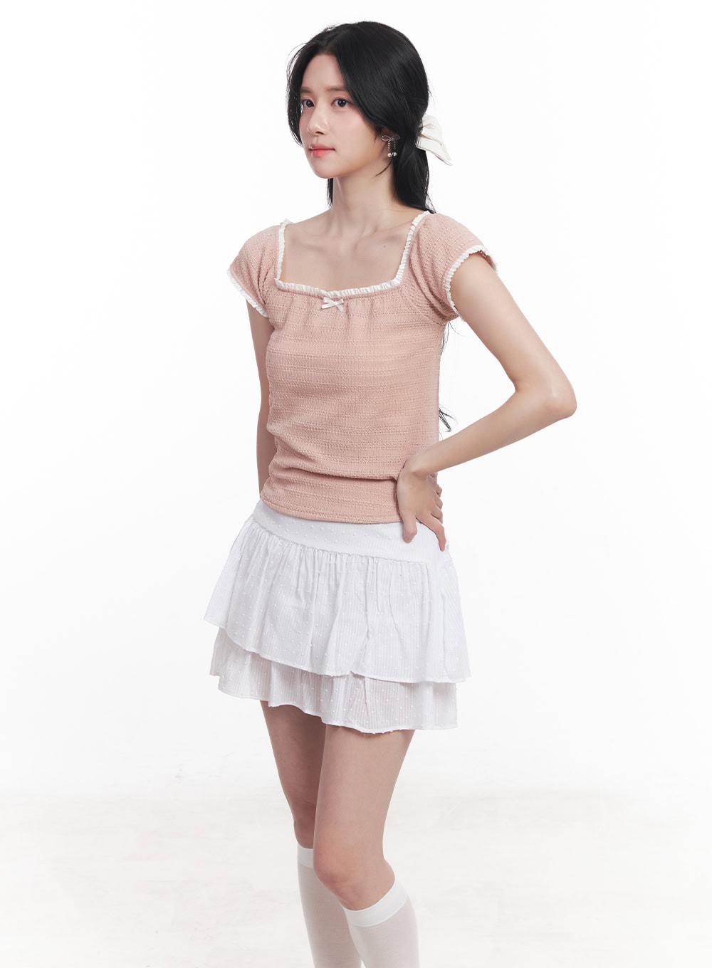 Ribbon Lace Square-Neck Crop Top CY523