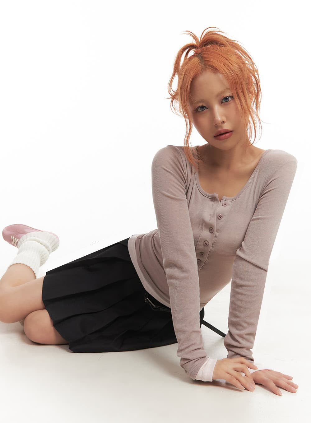 Henley Layered Long Sleeve Top IA515