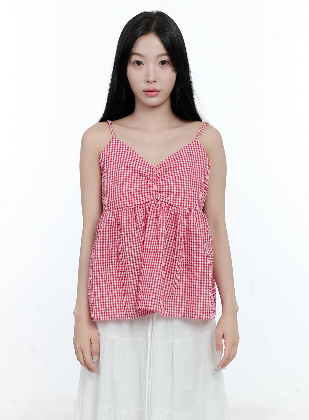 Gingham Shirred Strap Blouse CL530