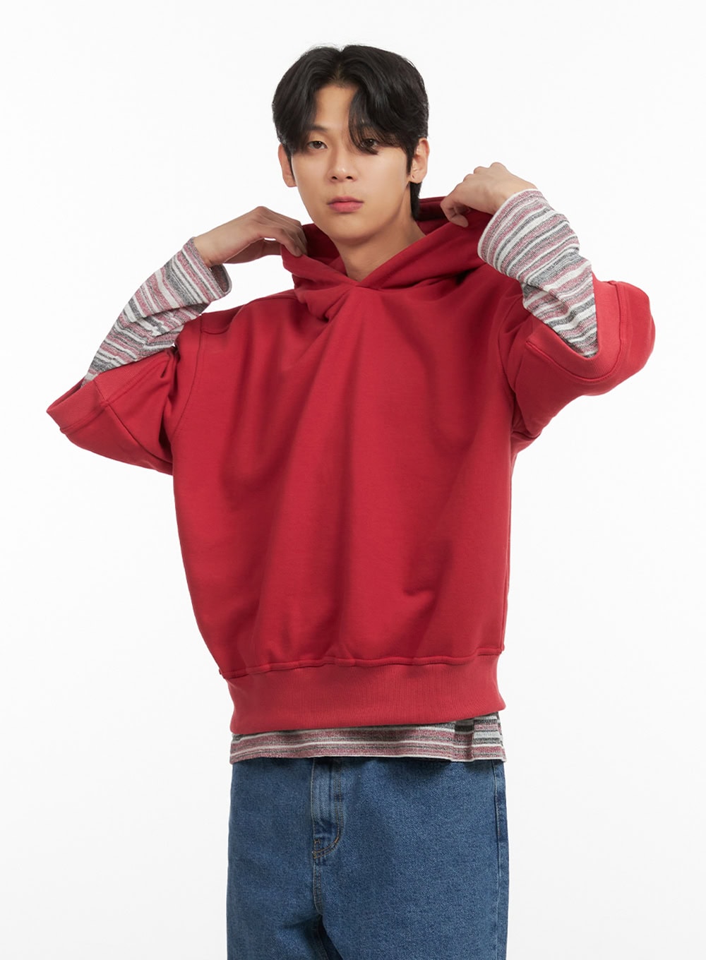 Men's Cozy Boxy Fit Hooded Sweatshirt (Red) IU405