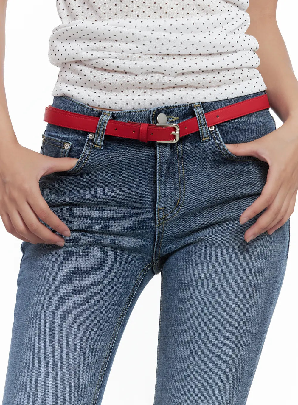 Minimalist Red Faux Leather Belt CL508
