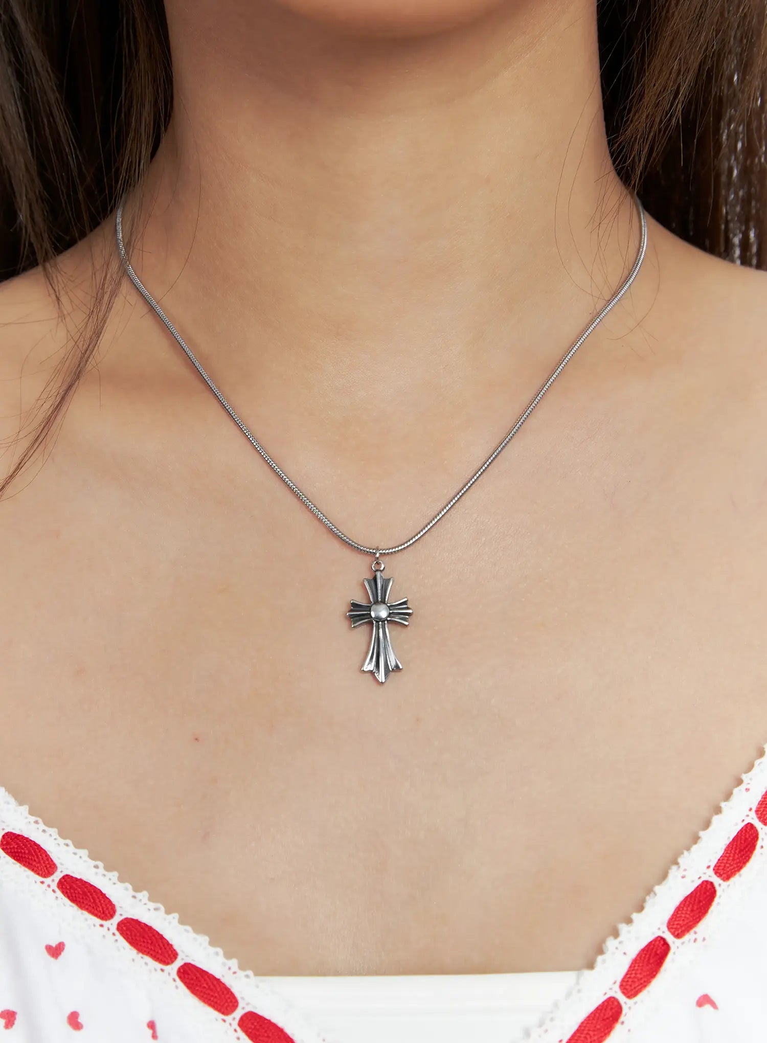Gothic Silver Cross Chain Necklace CS511