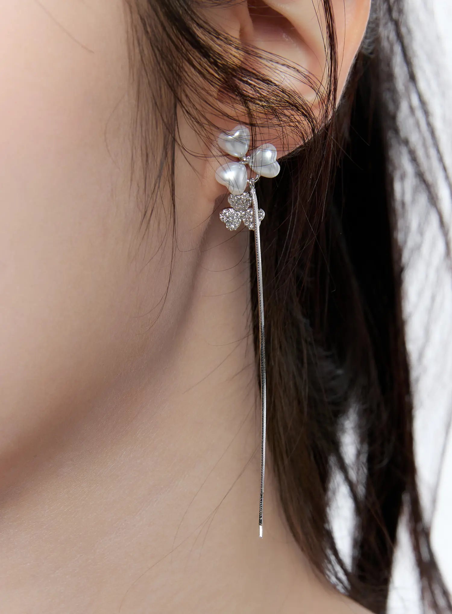 Heart Faux-Pearl Clover Drop Earrings CG514