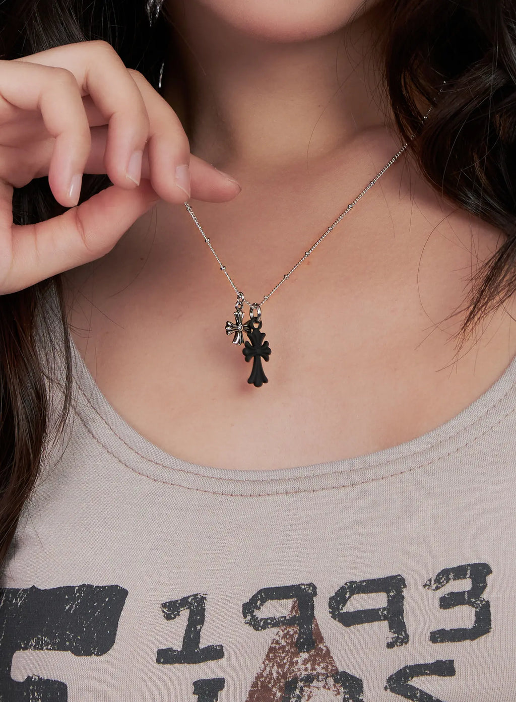 Double Cross Pendant Necklace CL522