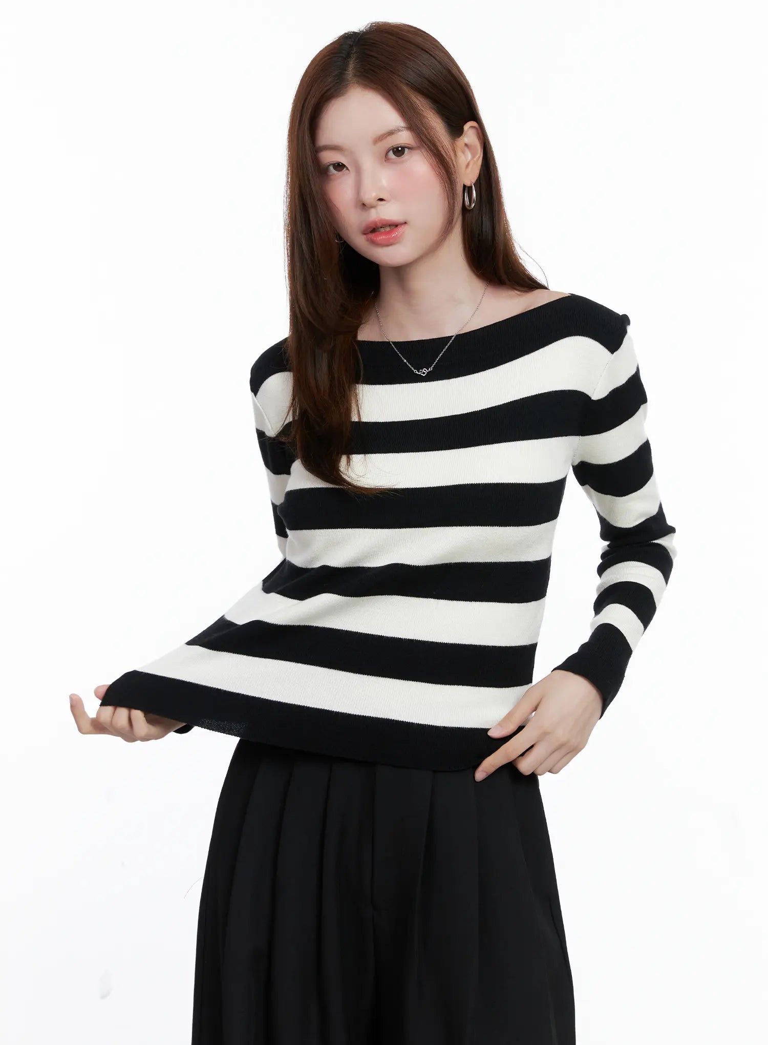 Striped Boat Neck Pullover Knit Top CG520