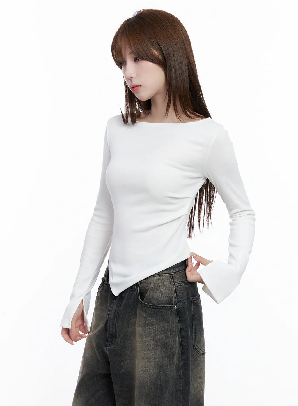 Asymmetric Hem Long Sleeve Top CG529