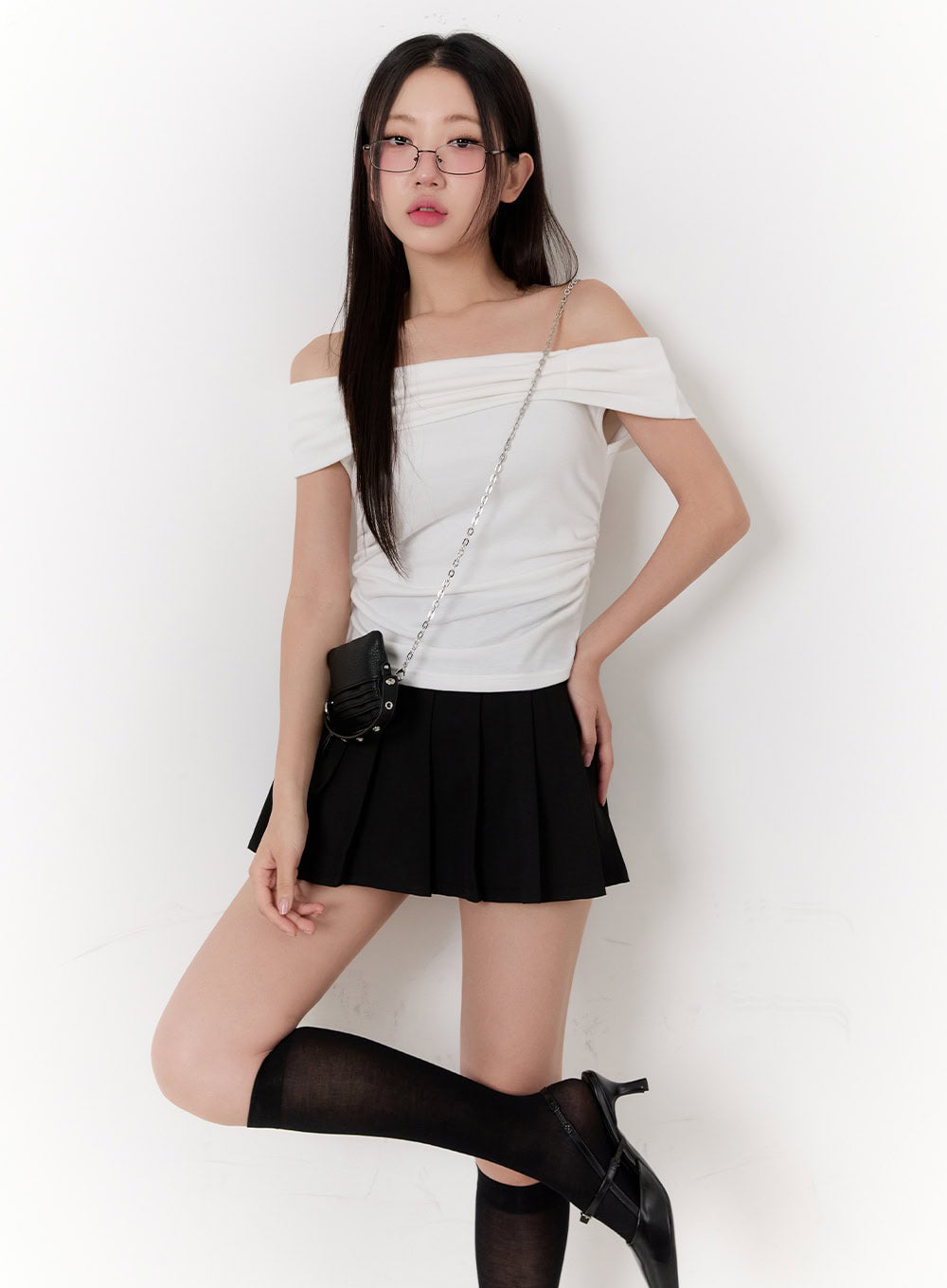 Ribbon Shirred Off-Shoulder Top IU503