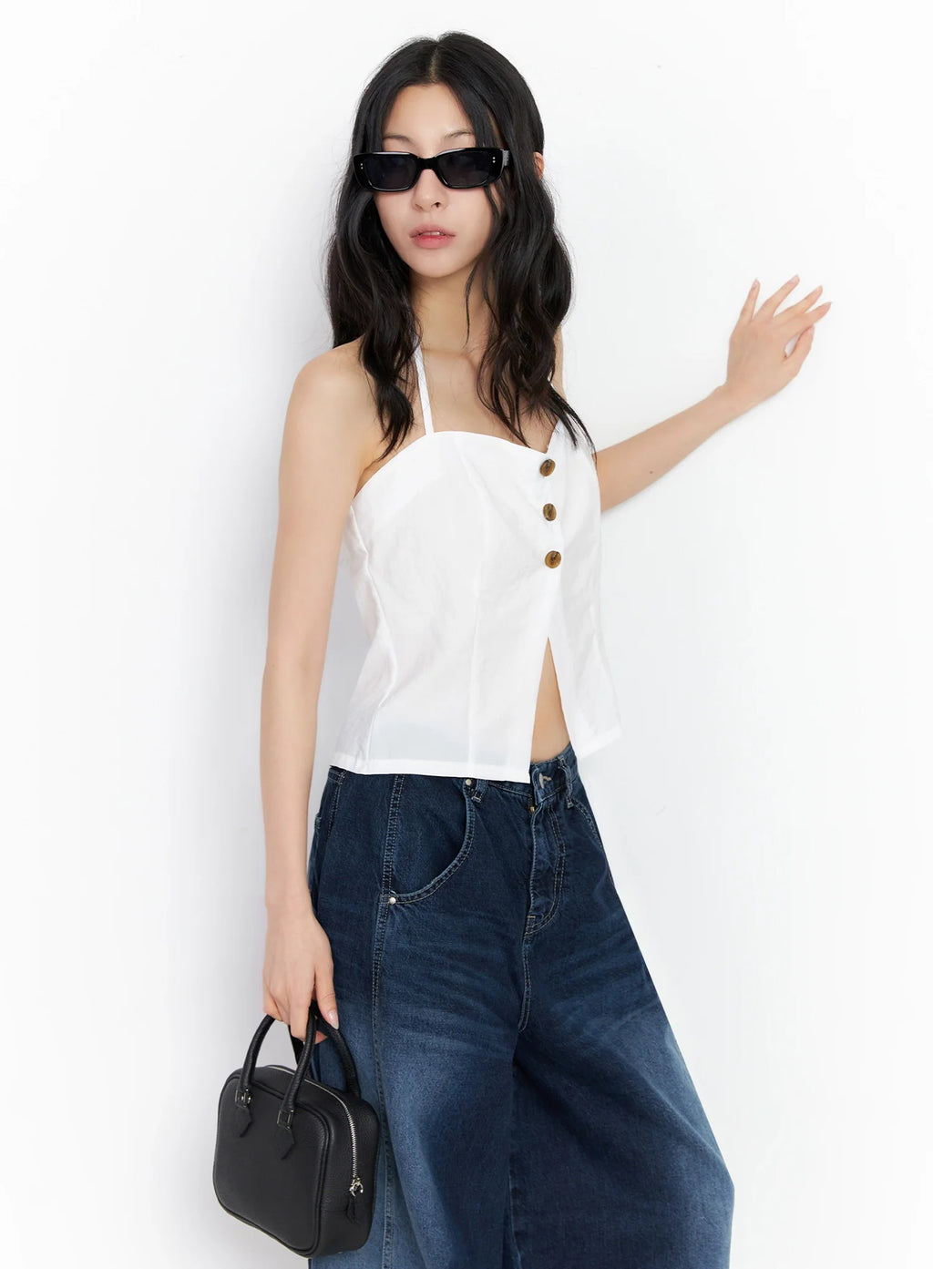 Buttoned Halter Neck Top IG508