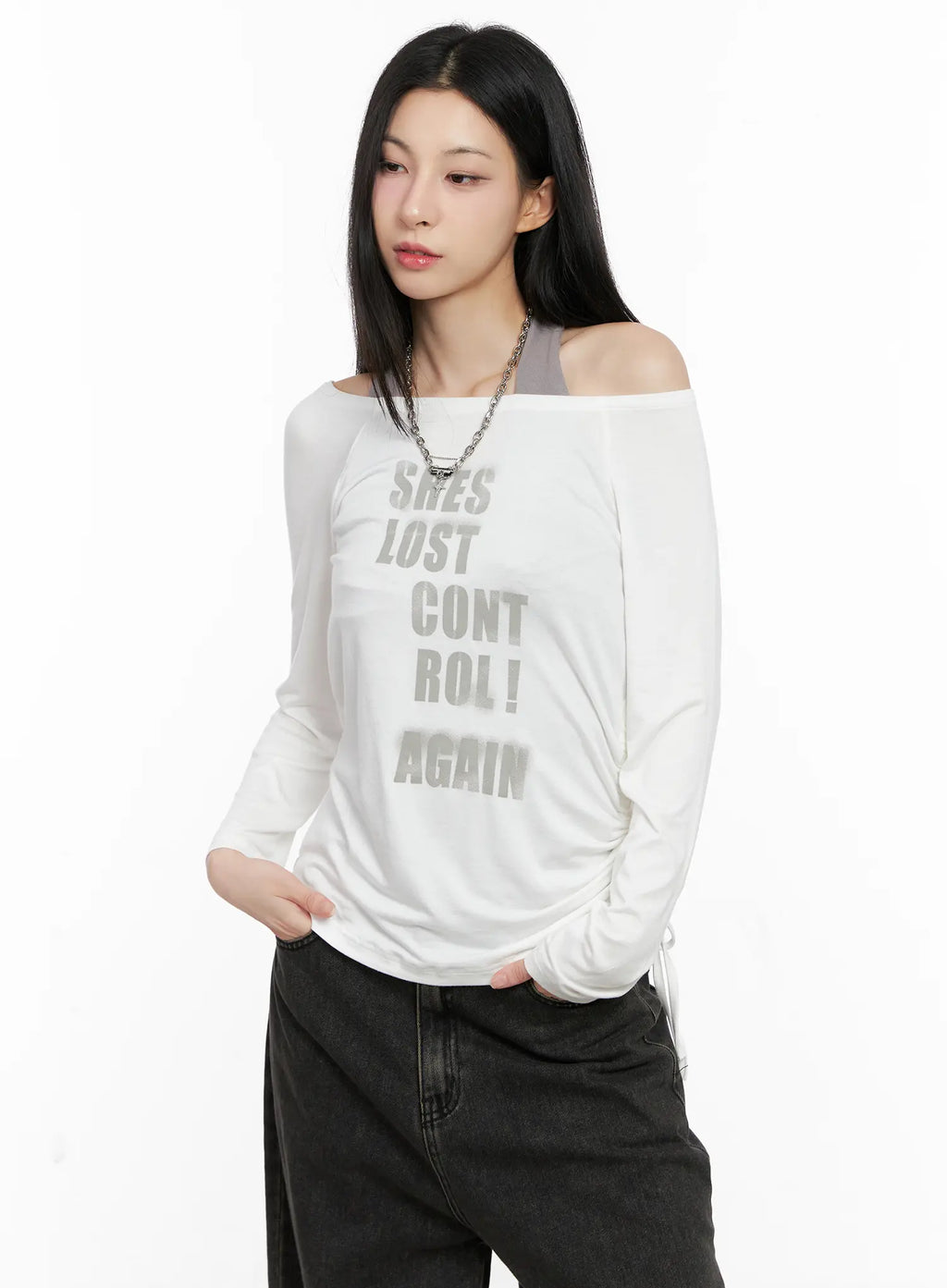 Graphic Off-Shoulder Long Sleeve Top CG522