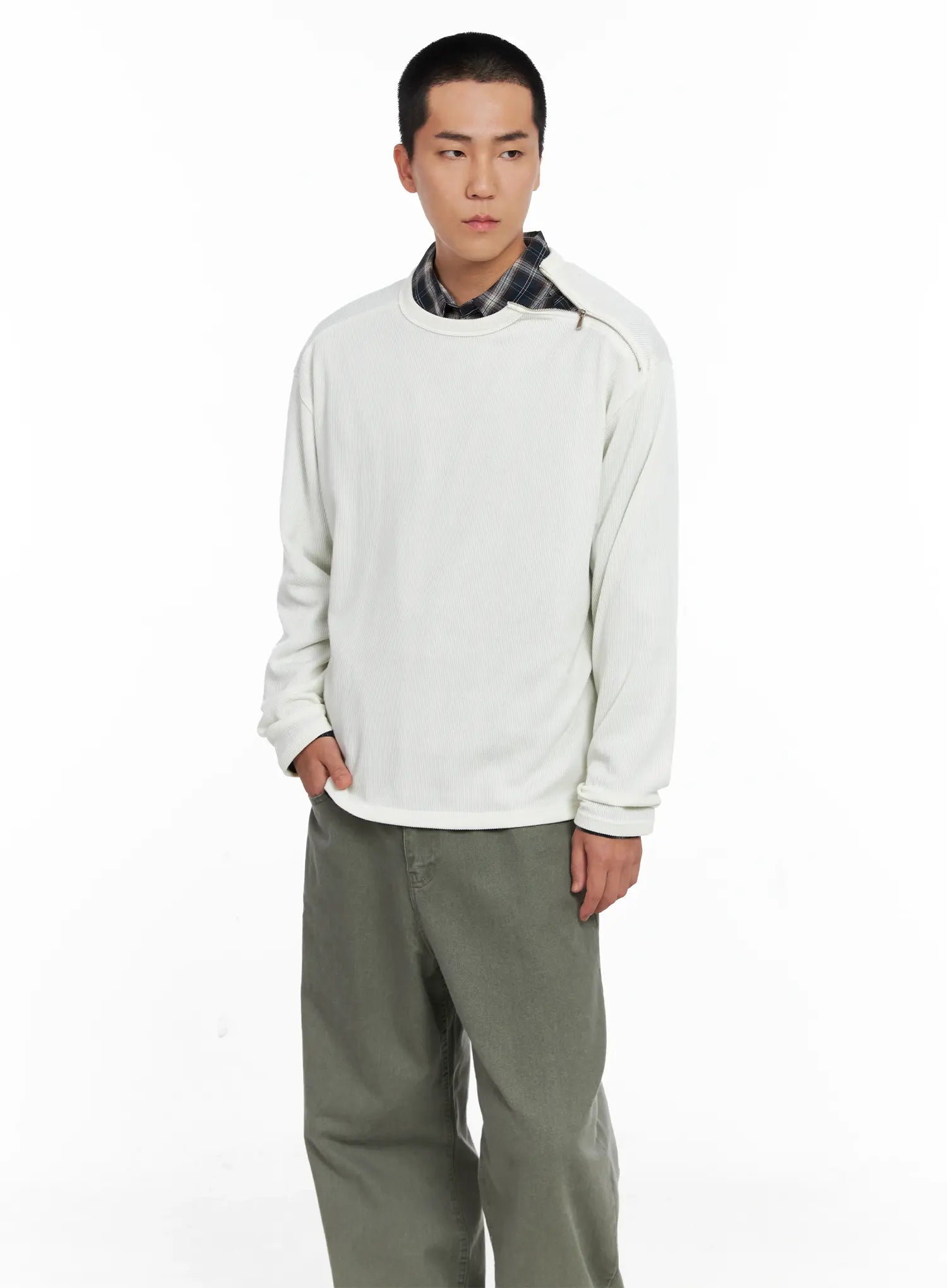 Men's One-Shoulder Zip Long Sleeve  IG529