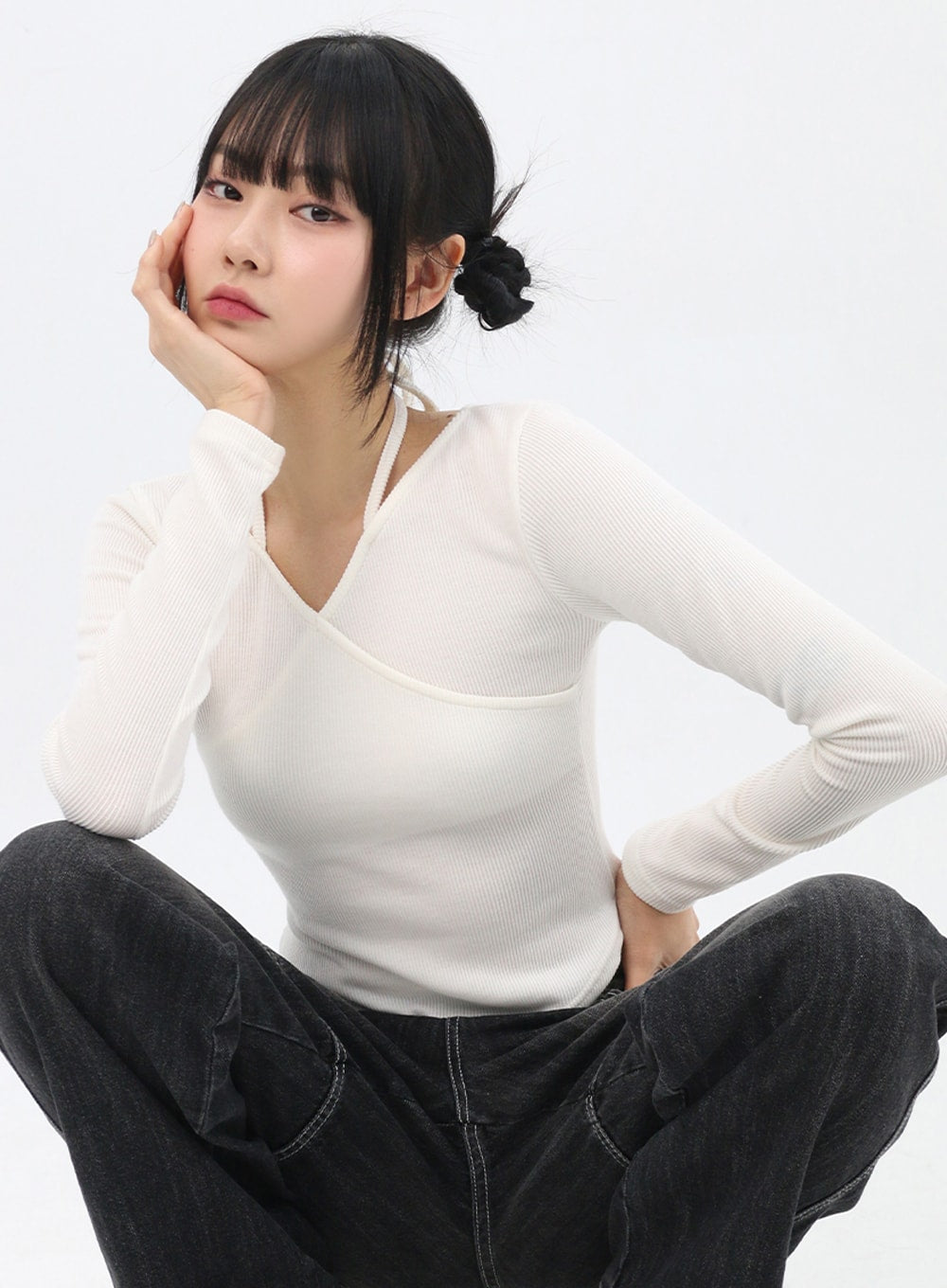 Wrap Halter Neck Slim Fit Tee IN310