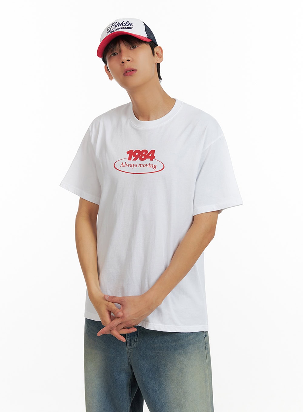 Men's Lettering Round Neck T-Shirt (White) IU418