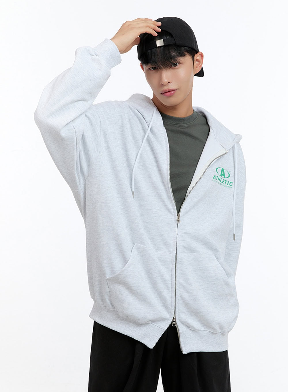 Men's Two-Way Zip-Up Lettered Hoodie (White) IS412