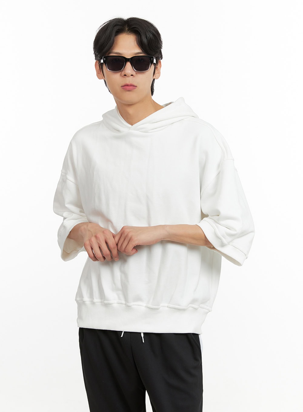 Men's Cozy Boxy Fit Hooded Sweatshirt (White) IU405