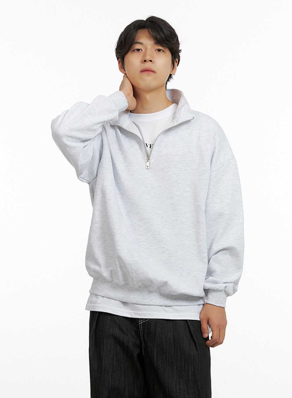 Men's Cozy Zip-Up Solid Sweatshirt (White) IG409
