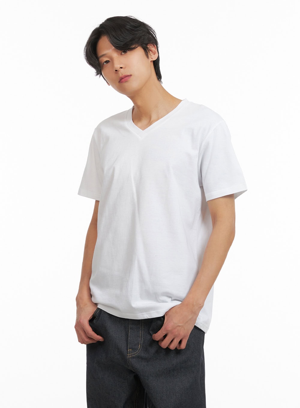 Men's Basic V-Neck T-Shirt (White) IY424