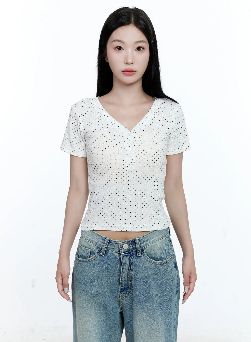Polka-Dot V-Neck Top CG512
