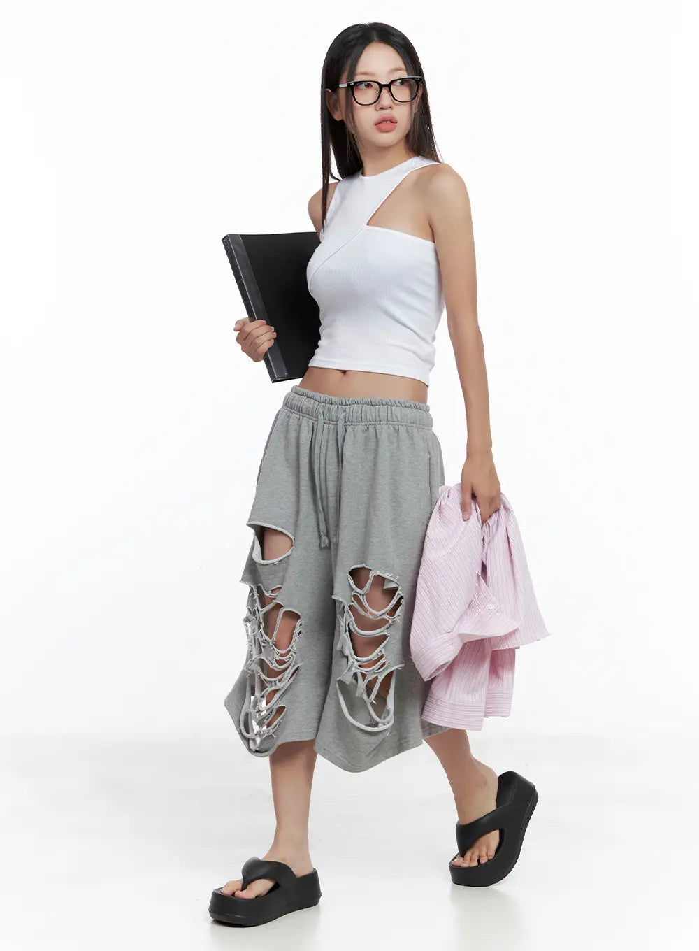 Asymmetric Ribbed Cropped Tank CL508