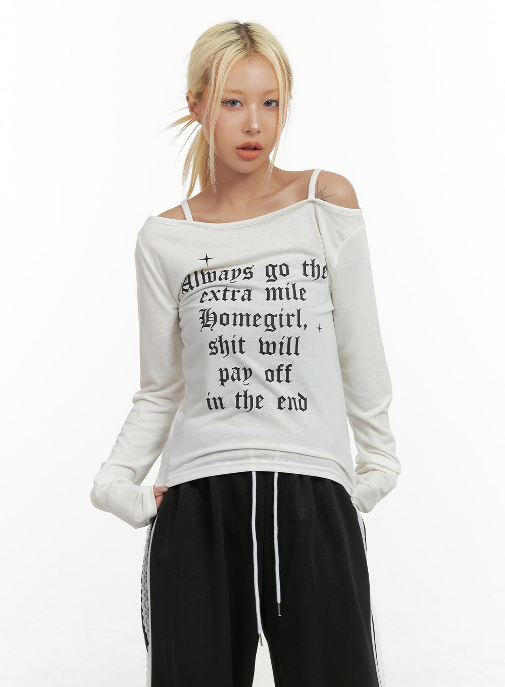 Chic Off Shoulder Letter Print Top  CO415