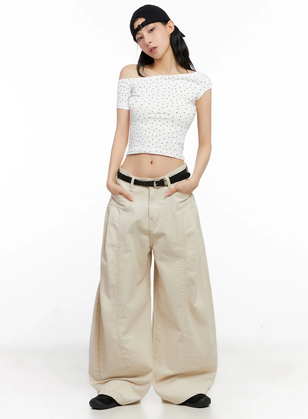 Star Print Off-Shoulder Crop Top IG508