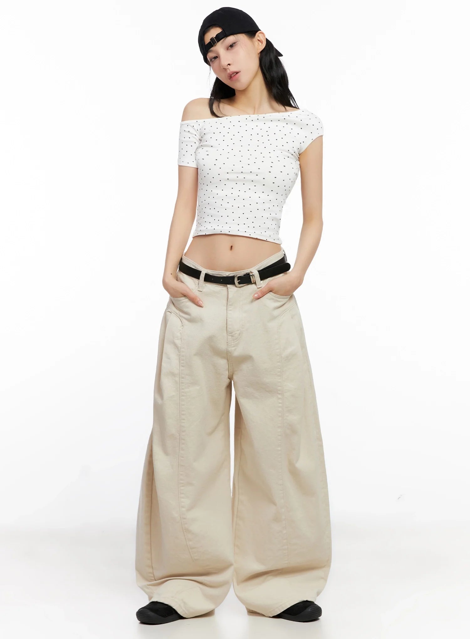 Star Print Off-Shoulder Crop Top IG508