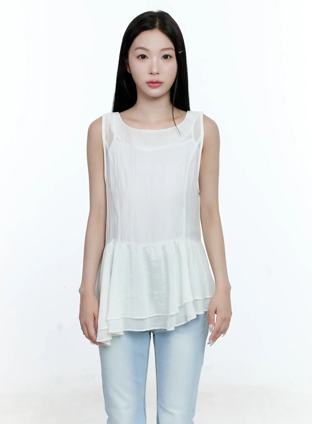 Asymmetric Ruffle Sleeveless Blouse CG513