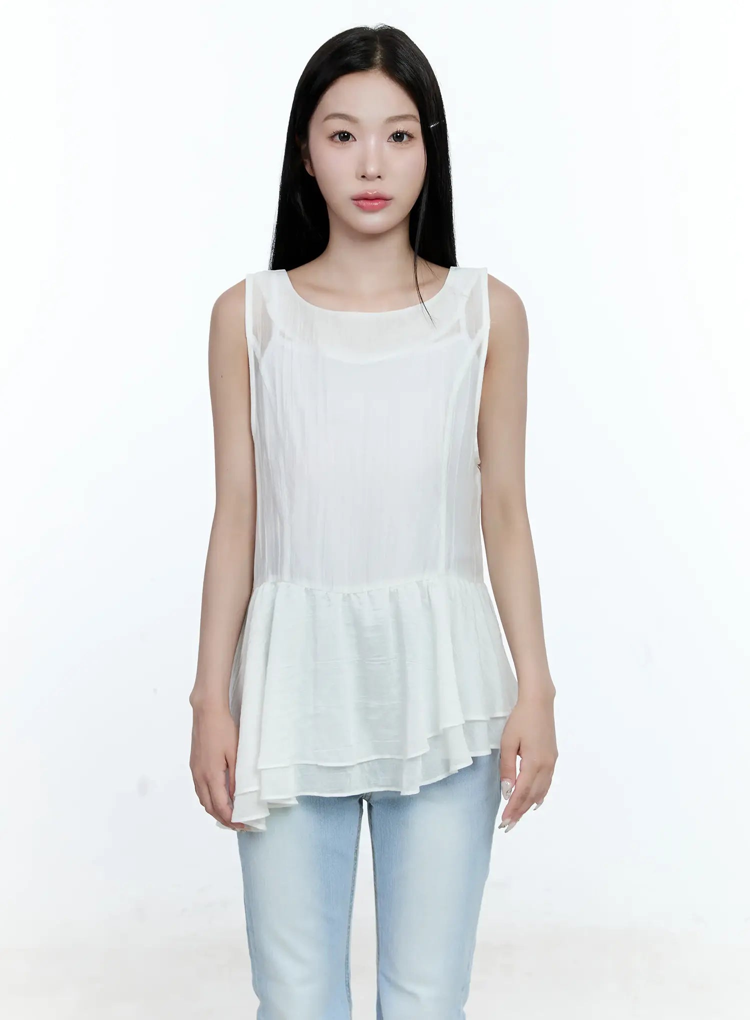 Asymmetric Ruffle Sleeveless Blouse CG513