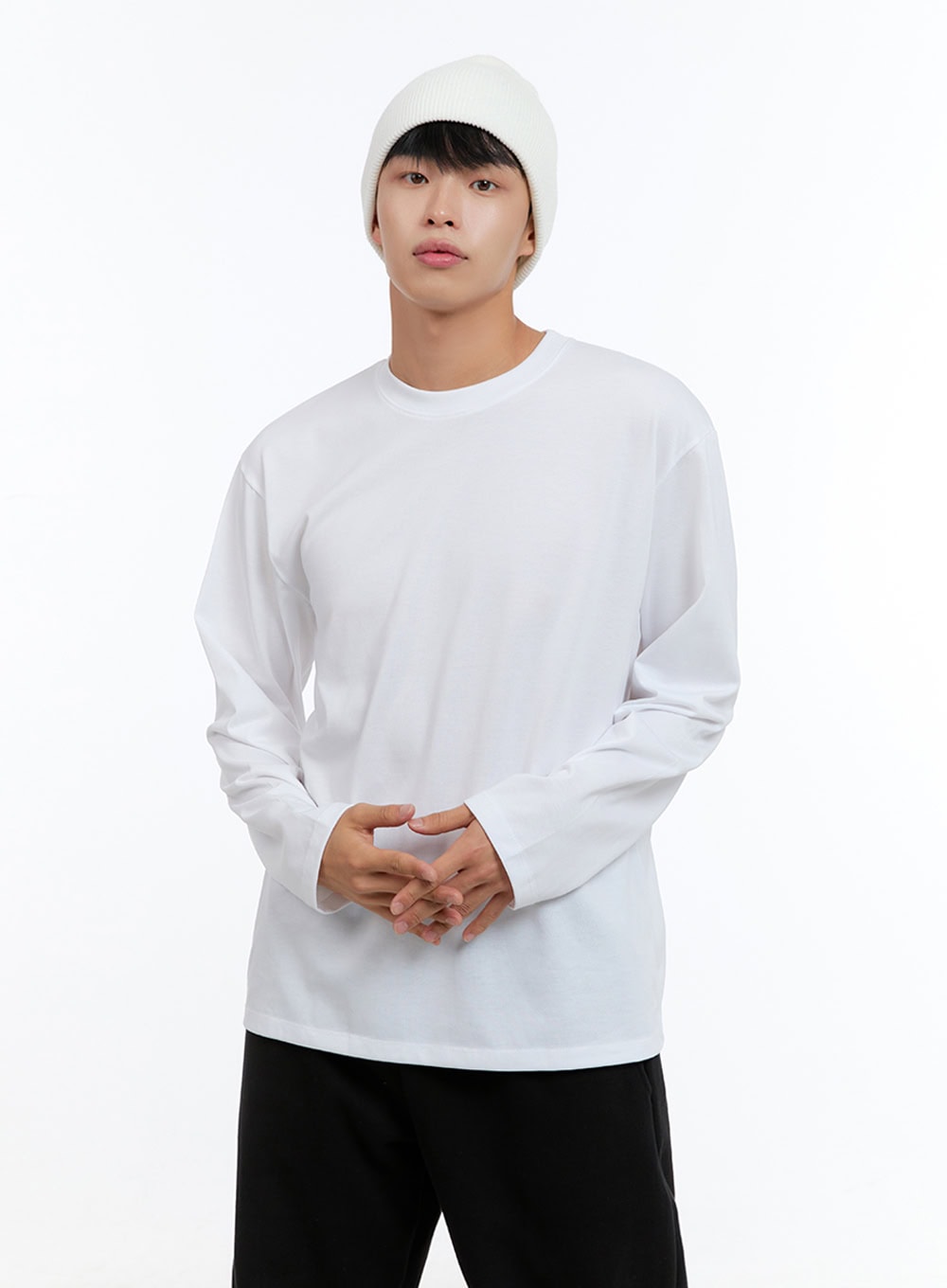 Men's Basic Cotton Long Sleeve T-Shirt (White) IS412